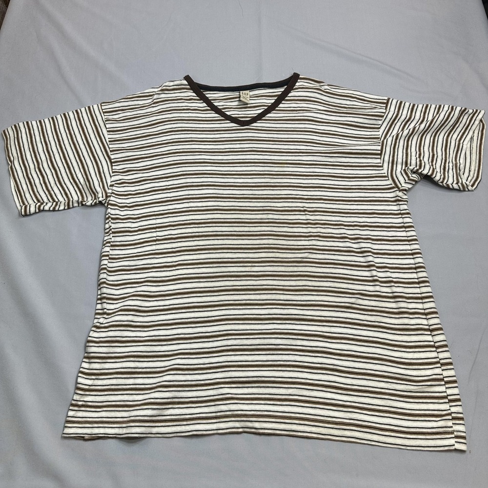 Vintage Gap Shirt Mens XL Brown Stripe V Neck Casual Jersey Brazil Summer Retro